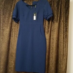 Laura Bettini cotton blend knee length v-neck career dress with pockets